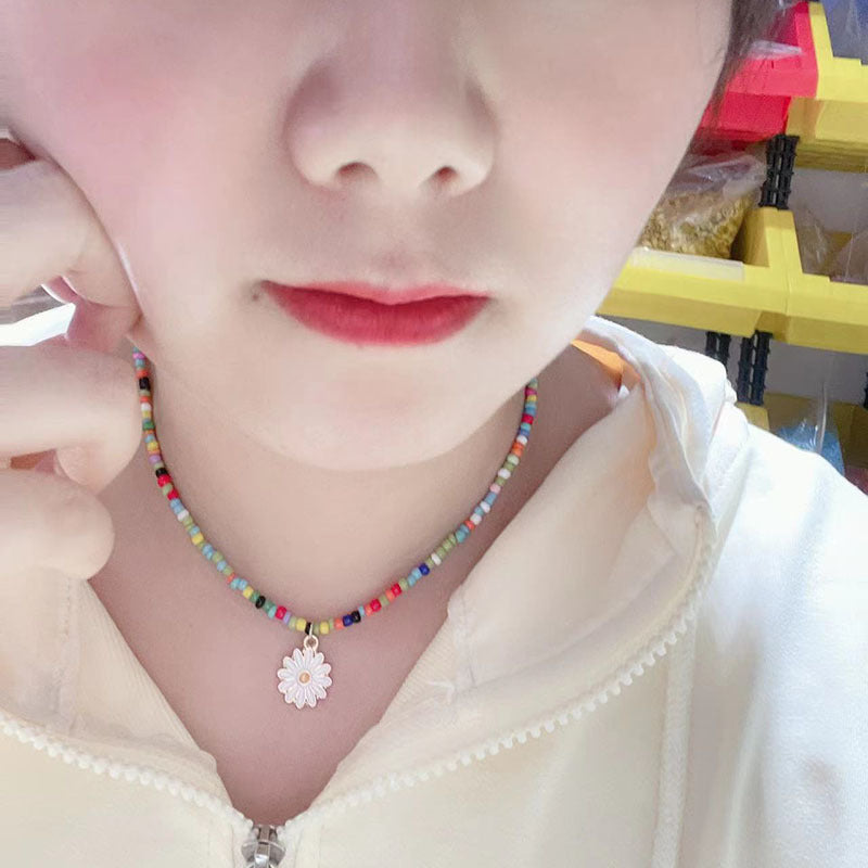 Wholesale Small Daisy Smiley Flower Pendant Candy Color Necklaces